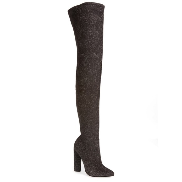 Steve Madden Shoes - Steve Madden Crystals Over The Knee Boots Glitter Thigh High Sparkle Heels Black